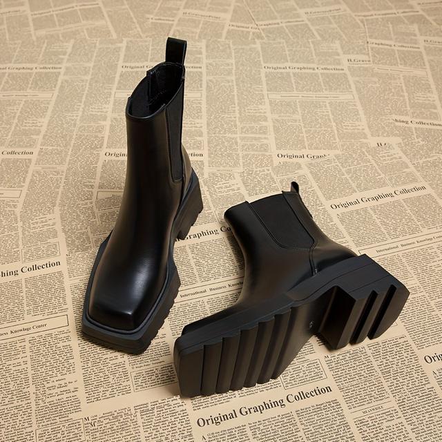 TEMU 1pr European Style High-top Ankle Boots For Women - Solid Toe Block Heel Chelsea Boots, Casual Dress Boot With Slip-on Closure, Upper, Rubber Sole, High Heel Retro Fashion Booties