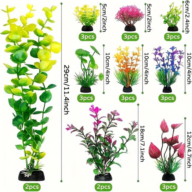 TEMU 25pcs Vibrant Artificial Aquatic Plants For Fish Tanks - Realistic Pvc Decor With Colorful Flowers & Leaves, Home Aquariums, Aquarium Decorations, Aquarium Decorations, Aquarium