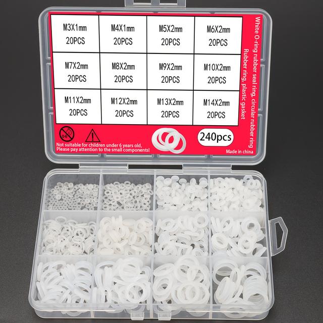 TEMU Kit de 240 juntas tóricas de silicona blancas - Tamaños (M3-M14) para aplicaciones automotrices, de tuberías y industriales | Arandelas redondas de silicona duraderas, juntas tóricas para grifos