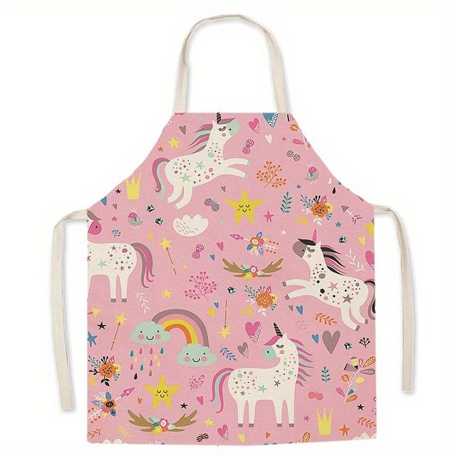 TEMU 1 Cartoon Unicorn Fabric Apron | Fashionable Sleeveless Kitchen Cooking Apron, Cute Baking Cover, Polyester Material