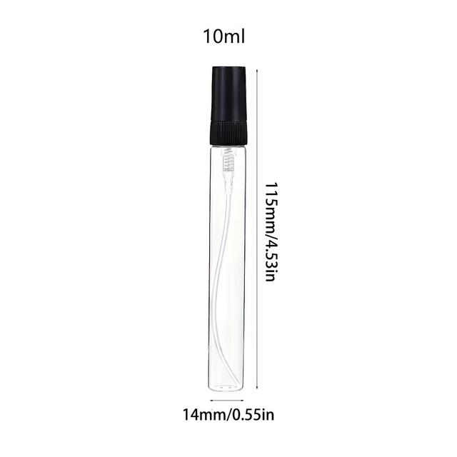 TEMU 10pcs Portable Glass Perfume Sample Bottles - Refillable &, 2ml To 10ml Sizes, Transparent With Black Nozzle, Ideal For Travel, Samples, , Perfume Refillable Bottles
