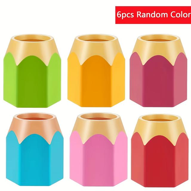 TEMU A 6pcs Cartoon Pencil-shaped Desktop Organizer, Suitable For Home And Office Decor, A Holder, Designed In Light Colors, Perfect For Or Personal Storage, A Pencil Holder For The Desk