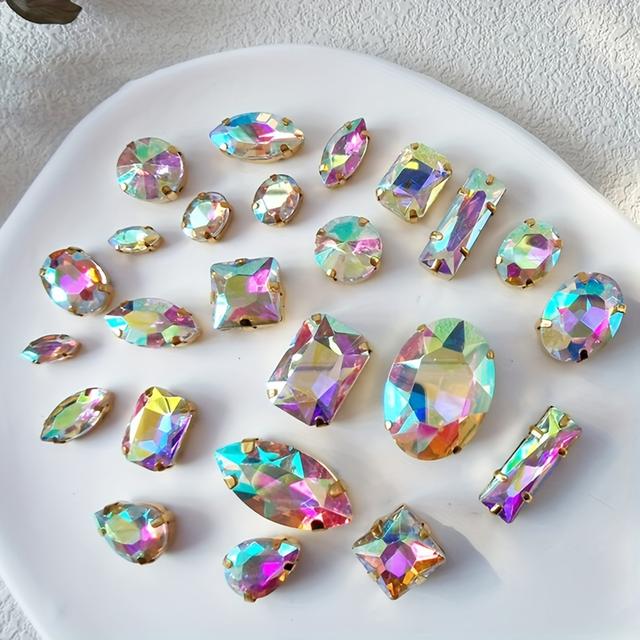 TEMU 25개 AB 컬러 비즈 키트 (골든 베이스 & 멀티컬러) - 의류, 모자, 가방, 신발 장식용 DIY 재봉/공예 액세서리 - 비재봉용 비즈 패치 포함