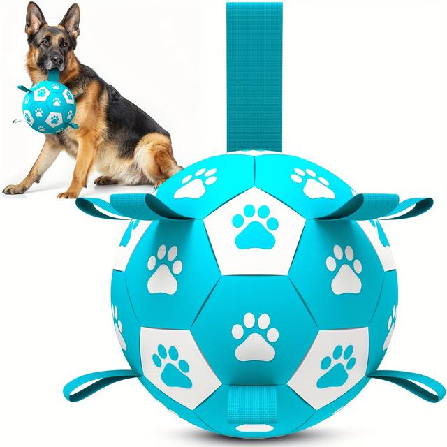 TEMU Rucacio Interactive Dog Soccer Ball With Straps - Durable, Bouncy Tug Toy For All Breeds - Outdoor Play & Water Fun -
