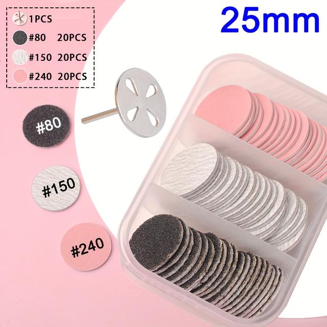 TEMU 60 Stück Schleifpapier mit 1 Metallscheibe, Nagelbohrer-Schleifscheiben 25mm Pediküre-Ersatzscheiben für Fußfeilen Elektrischer Entferner Tote Haut Beige (#80#150#240 Körnung)