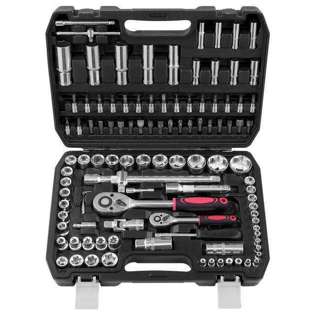 TEMU Kit de herramientas de reparación de automóviles completo de 108 piezas con llave de carraca, ideal para uso profesional de vasos y del automóvil.