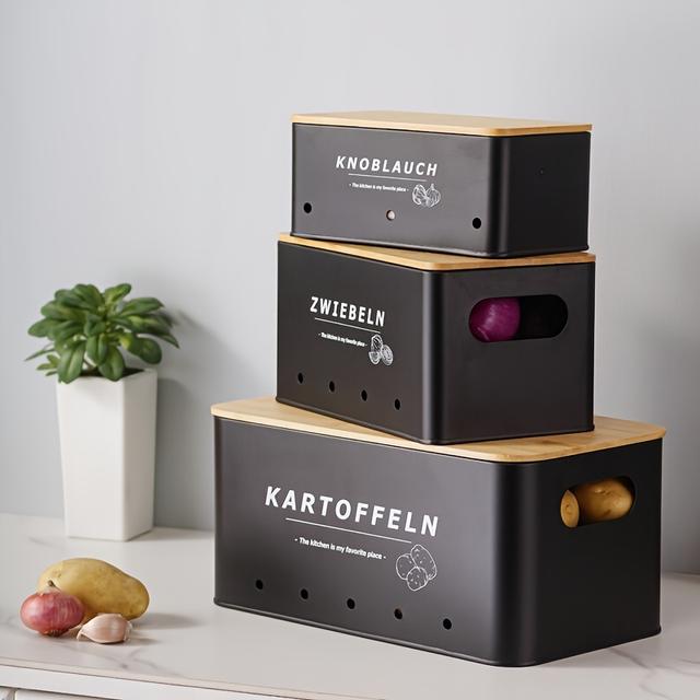 TEMU Heavy-duty Stackable Onion Garlic Potato Storage Box - Iron Round Can With Individual Compartments, Kitchen Pantry Suitable For Potato, Garlic, Onion & Root Vegetables