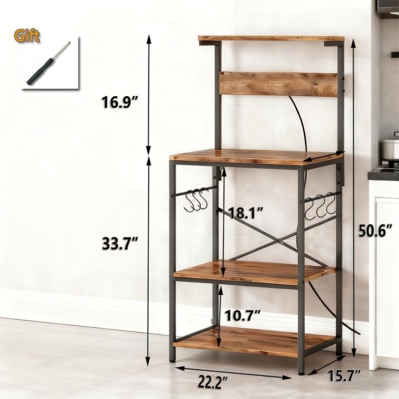 TEMU 4-tier Kitchen Storage Rack, Storage Rack With 6 Hooks, Microwave Oven Rack, Oven Rack, Kitchen Utensil Rack, Adjustable Height, Multi-scene Storage Rack, Rack, Range