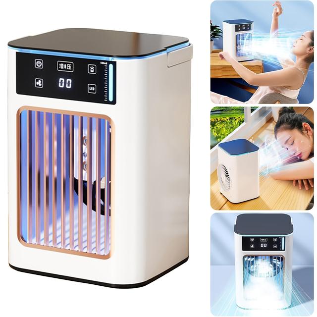 TEMU Portable Desktop Cooler With Dual Atomization Function, 3-, Comes With A Large-capacity Ice Box, Usb-powered, With Portable Handle, Suitable For Outdoor Camping, Home, And Office Use