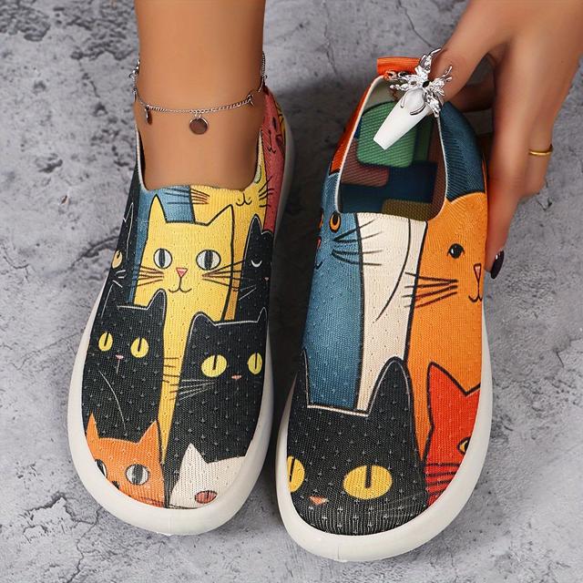 TEMU Women's Flat Travel Casual Shoes, Knitted Lazy Slip-on Espadrilles, Wide Last Widened Painted Niche Round Toe Flat Shoes, Women Shoes