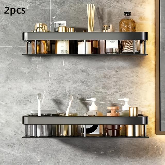 TEMU 2-pack Rustproof Polished Metal Shower Caddy, Wall-mounted Double Layer Bathroom Organizer For Shampoo And Conditioner, No-drill Storage Shelf