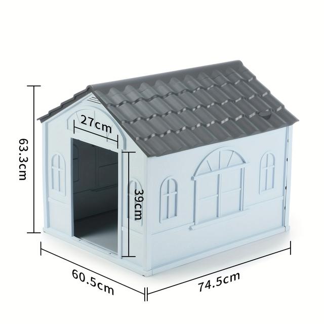 TEMU Perrera para exterior, caseta de plástico para perro, refugio para mascotas resistente con ventanas, para jardín y patio, perros, 75*65*63cm