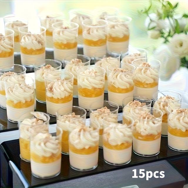 TEMU 15 Stück, 30 Stück, Runde Klare Mousse-Becher – Langlebige Transparente Dessertbecher für Tiramisu, Pudding, Gelee Käsekuchen, für Hochzeiten, Geburtstagsfeiern Desserttische