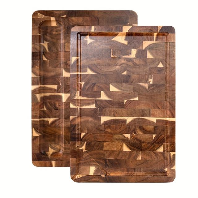 TEMU A Solid Wood Cutting Board For The Kitchen, Suitable For Chopping Meat And Slicing Vegetables, Made From Interlocked Acacia Wood