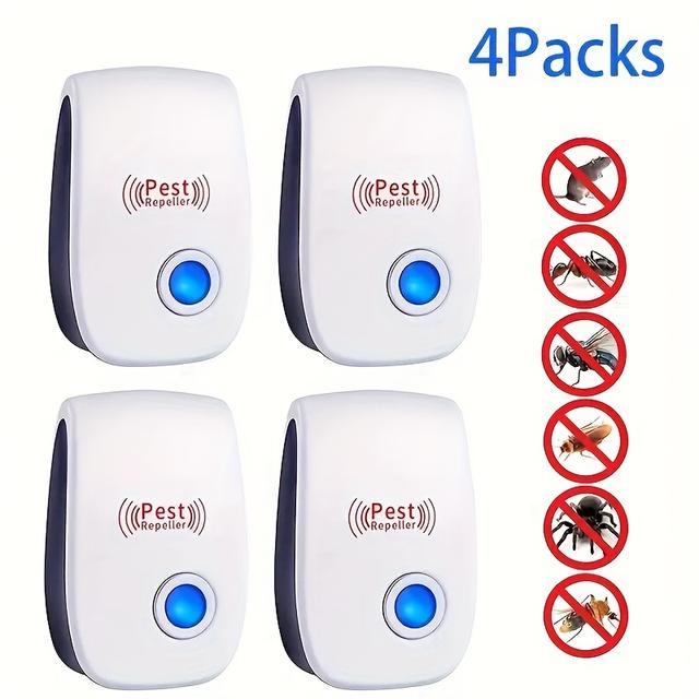TEMU 4pcs Home Set, Technology Repellent - Frequency Technology, Common Pests Like , Mice, , Ants, Flies, Etc., Suitable For Such As Family Bedrooms, Living Rooms, Kitchens, Offices, And .