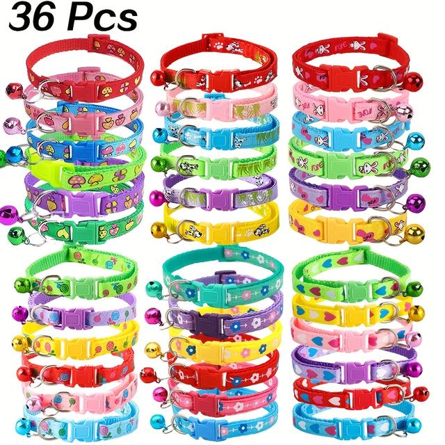 TEMU 36pcs Colorful Pet Collars With Charms And Bell - Cute Necklaces, Flower, Heart, And - Adjustable Safety Collars For Small Pets, Rabbits, And Cats - Polyester Material, Pet Collar Accessories