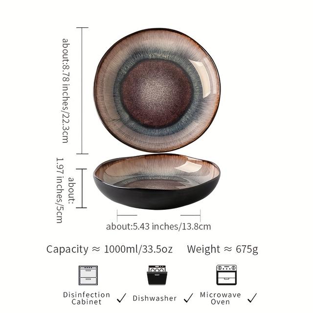 TEMU Yunmeng 9-inch Irregular Deep Plate Vintage Light Luxury Salad Plate Household Dinner Plate Ceramic Soup Plate Cross-border Export