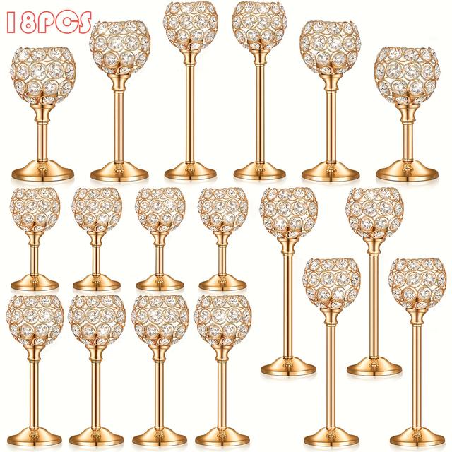 TEMU 18pcs Bougeoir Doré en Cristal avec Boule, Bougeoir à Bol Brillant, Petit Bougeoir en Cristal de Haute Qualité, Décoration de Table Élégante avec Bougeoir en Cristal, Décoration de Mariage