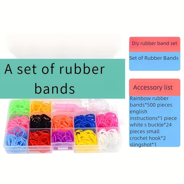 TEMU Of Colored Rubber Band Set, Including 500 Rubber Bands, 1 , 2 Crochet Hooks, 24 S-hooks, For Diy Colorful Hand-woven Bracelets
