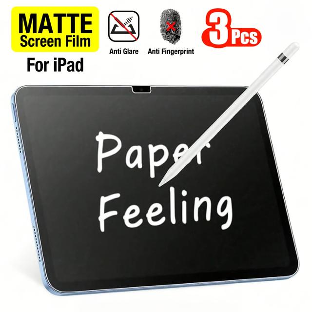 TEMU 아이패드 11세대/10세대 A16 (11/10.9인치, 2025/2022) 호환 3개입 종이 느낌 스크린 보호필름, 종이처럼 쓰고 그릴 수 있는 9H 강화유리, 매트 필름 방지 스크래치, 기포 없음, 고투명 방지 지문, 태블릿 스크린 보호필름, 아이패드 미니/에어/프로/11세대/9세대/8/7 호환