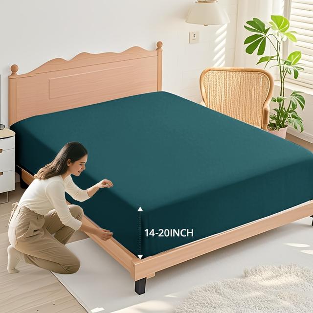 TEMU Fitted Sheet Made From 2000tc Bamboo Blend - Extra Deep 40cm Cover - Breathable And Cooling, Soft, Elastic For - Suitable For All - Skin-friendly Sheet, Perfect As A Christmas Gift - 1 Pack