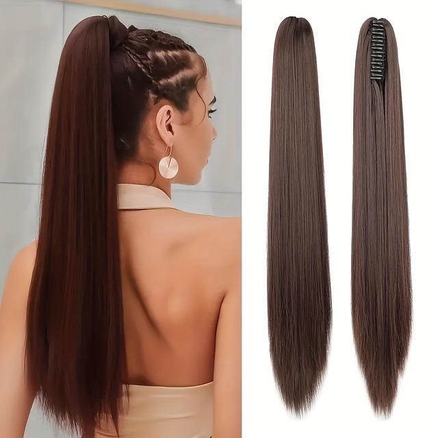 TEMU Extensión de coleta con pinza de garra de 24 pulgadas con cabello largo y liso. postizos sintéticos esponjosos y con un aspecto natural son perfectos para el uso diario.