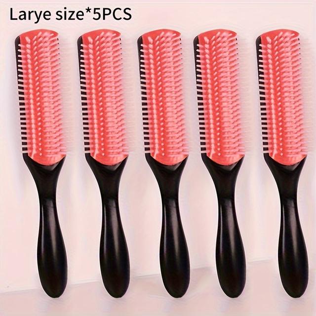 TEMU 5-Pack ontwarrende haarborstels, 9-rij nylon borstelharen, anti-statische rubberen pad, volumiserende en scheidingen borstel voor normaal haar, krullend haar styling en , ABS kunststof handvat