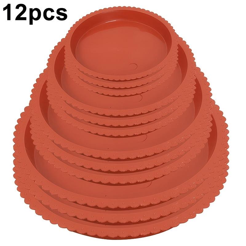TEMU 12 stuks (Inclusief Vier Maten) Baksteenrode Ronde Plastic Plantenpot Pads – Permeabele, Recyclebare Plantenbakken voor Binnen- en Buitengebruik, Grondvanger voor Plantenpotten