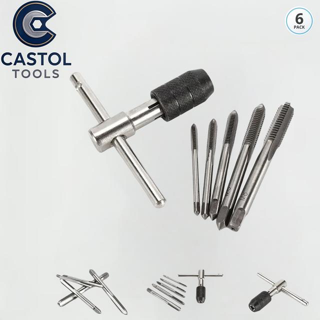 TEMU 6-delige metrische tappen set, inclusief tappen, boortjes en T-handsteeksleutelset. Geschikt voor M3-M8 machineschroef tappen gereedschap, spiraalboren