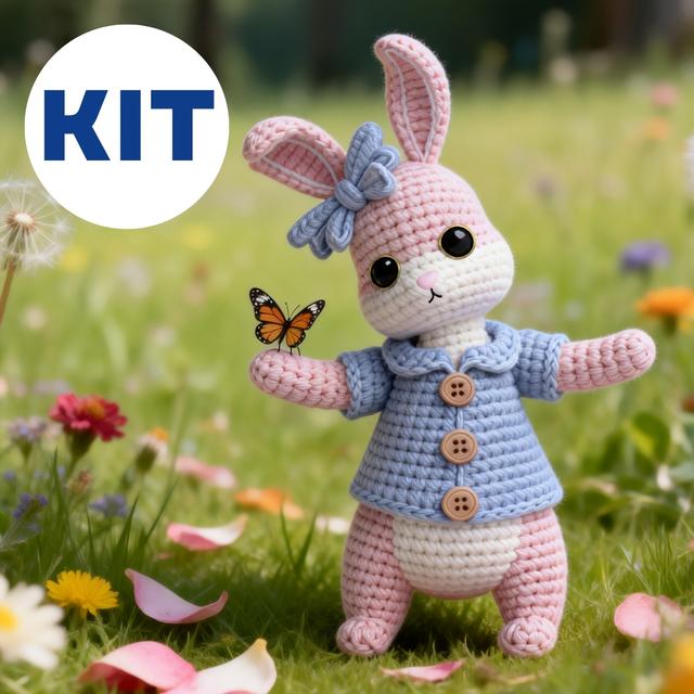 TEMU Kit de Crochê para de Orelhas Erguidas para Adultos Iniciantes | Kit de e Artesanato para Presente de Adultos | Tutorial de Vídeo | Padrão Fácil de , Fio (Extra 30%)