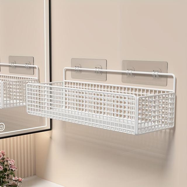 TEMU Easy-to-install Metal Bathroom Shelf - No-drill Wall-mounted Organizer, Suitable For Bathrooms, , And Washrooms, Shelves