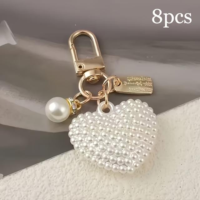 TEMU 8pcs Heart-shaped Keychains | Durable Alloy Key Rings For Phone, Computer, Car Keys - Ideal For Wedding Favors, Valentine's Gifts, Bridal Shower Party Supplies