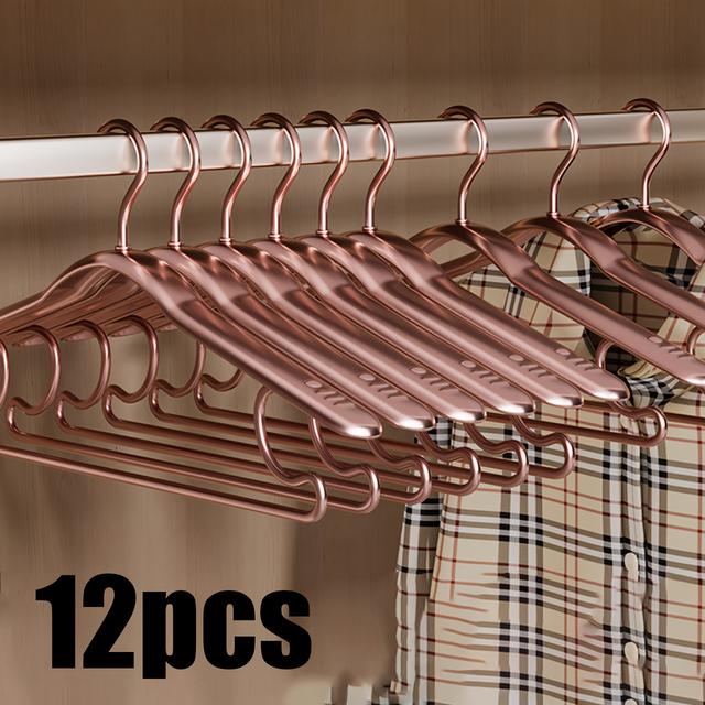 TEMU 12pcs Aluminum Alloy Heavy-duty Wide-shoulder Anti-slip Clothes Hangers | Sturdy Hooks, Space-saving For Homes, Dorms, Bathrooms, Laundries, Wardrobes | Ideal For Christmas And New Year Gifts
