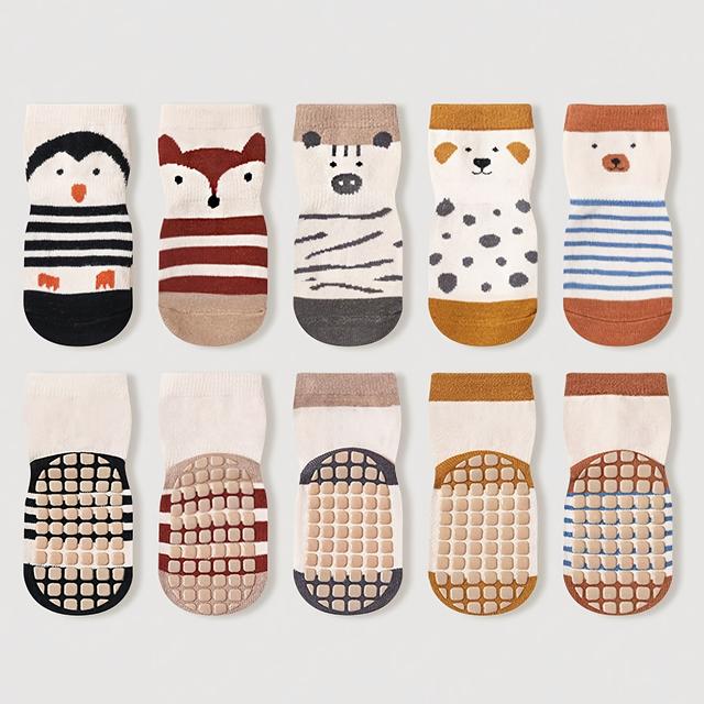 TEMU 5 Pairs Of Cartoon Floor Socks For Infants And Toddlers, Designed For Spring And Autumn, Featuring Non-slip Dots For Indoor Use And Suitable For Babies Learning To Walk