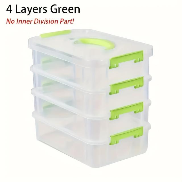TEMU 4 - Tier Stackable Clear Plastic Storage Box W/ Green Latches | Large Capacity Organizer For Home, Office & Back - To - School, Desk & Drawer Organization, Storage Trunks For Home Organization
