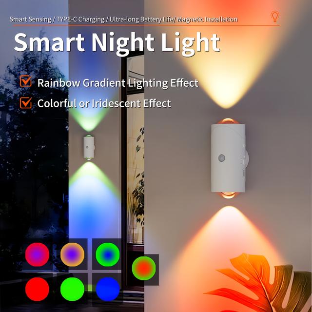 TEMU Double-head Sunset Light With Smart Induction Under Cabinet Light 15 Kinds Of Variable, Party, Live Broadcast, Photo And Video, Bedroom, , Office Wall Light, Couple Atmosphere