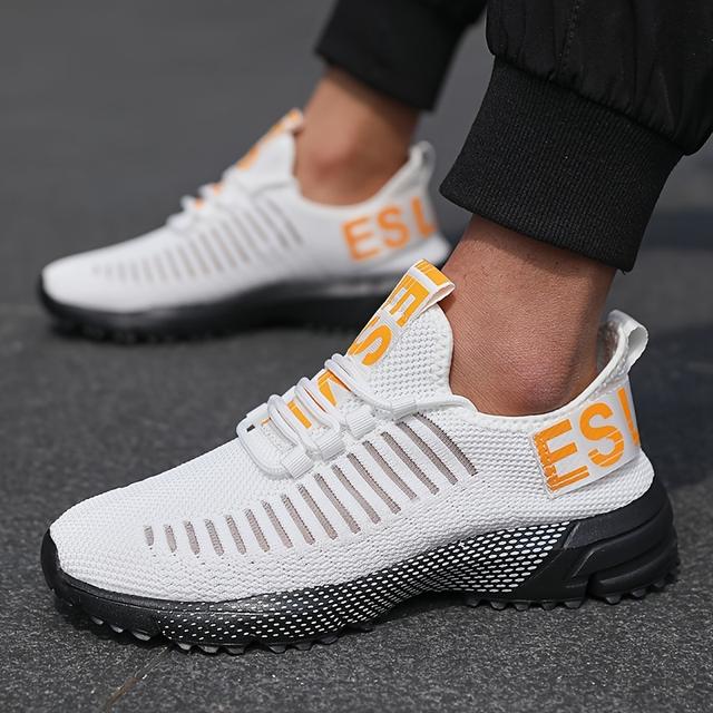 TEMU Men's Trendy Woven Knit Breathable Blade Sneakers - Low-top Lace-up Casual Shoes With Arch Support, Non-slip Rubber Sole & Cushioned Insole