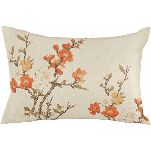 TEMU 1 pieza, de cojín decorativa rectangular de 12x20 pulgadas, de cojín con estampado de hojas y flores de , de almohada beige para cojín de sofá, para cojín de sofá para decoración del hogar