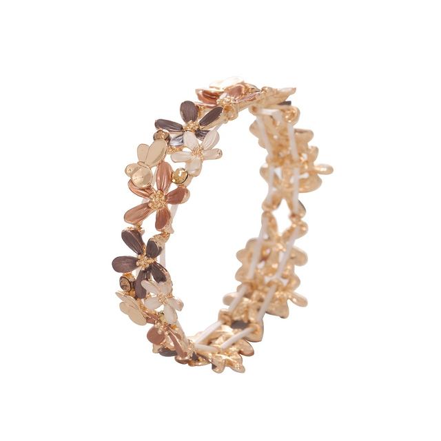 TEMU Elegáns virágmintás cinkötvözetből készült rugalmas karkötő, 18K aranyozott, olajfesték bevonattal, nőknek, mindennapi és ünnepi viselethez, egész évben viselhető kiegészítő.