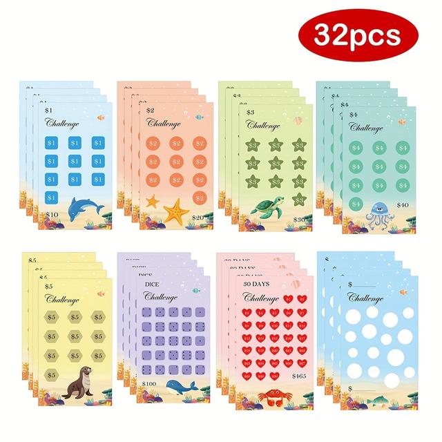 TEMU Set van 32 Budget Tracking Kaarten Ontworpen voor het Sparen van Geld, Afmeting 5.9 X 3.4 Inches, Ideaal voor het Organiseren van Contant Enveloppen en het Plannen van Spaaruitdagingen