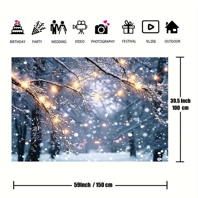TEMU 1pc, Winter Forest Polyester Photography Backdrop, Snow Nature Landscape Path Backdrop, Wonderland Shower Decorations, Birthday Banner Supplies, Cake Table Photo Booth