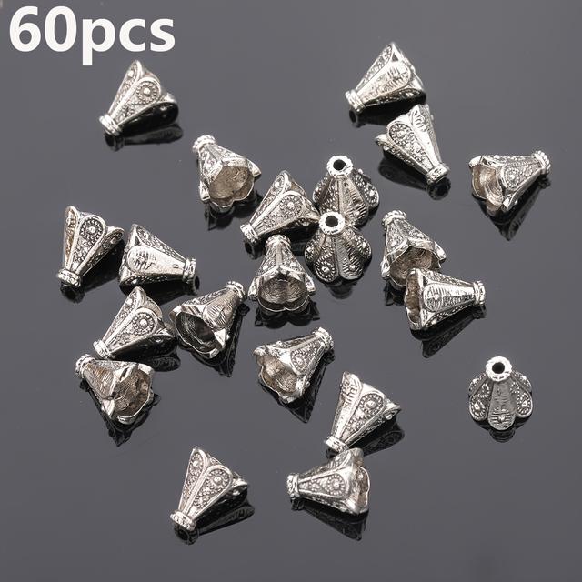 TEMU 7mm 구슬 및 구슬 모음 120개/60개, 패턴 있는 속이 빈 직선형 구멍 캡 비드 스페이서, 트럼펫형 루즈 스페이서 비드, 입체적인 속이 빈 피어싱 루즈 비드, 롱 샹크 소구멍 비드, 투구 비드 스페이서. 직조, 주얼리 DIY 팔찌, 팔찌고리, 목걸이, 주얼리 제작 키트, 의류 액세서리, 공예품, 액세서리 제작에 적합