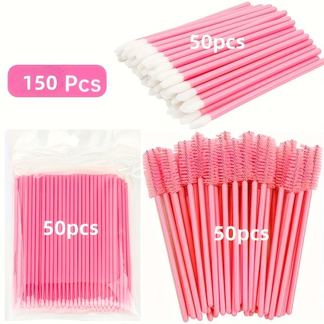 TEMU 150pcs Eyelash Extension Kit | Includes Disposable Eyelash Brushes, Multiple Brushes, And Lip Brushes With Polyester Bristles And Abs Plastic Rods
