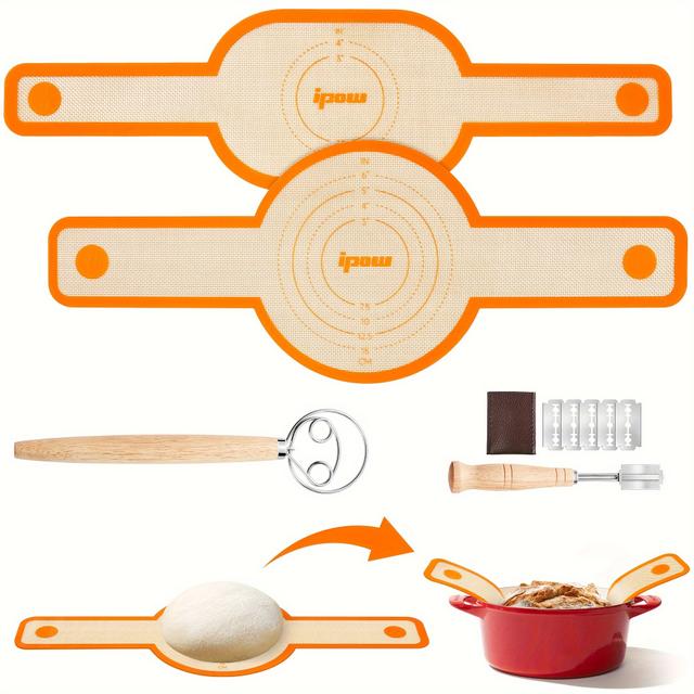 TEMU Set Of 9, Silicone Baking Mat With Dough Whisk & Bread Lame, Baking Baking Mat, 8.3 Inch Reusable Silicone Sheets,silicone Baking Tools For Making Macarons, Cakes, , Pizzas,halloween Candy,orange