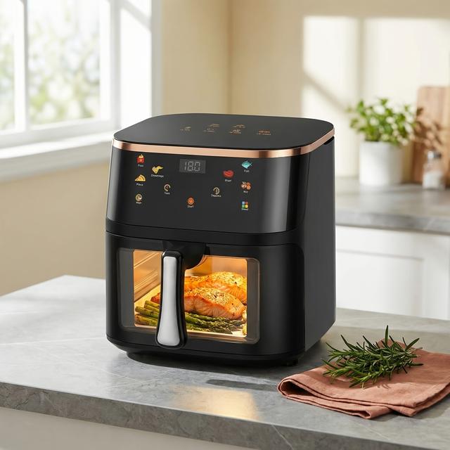 TEMU 7-in-1 10l Fryer Oven With Window & Rapid Air Circulation, 60-minute Timer, 90% , , Dishwasher Safe, 1400w, Black