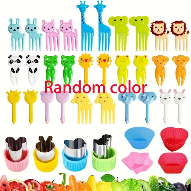 TEMU 38pcs Cute Miniature Food Picks With Cartoon Animals Design For Snack Cake Fruit With Cutting Tool And Silicon Lunch Box Divider