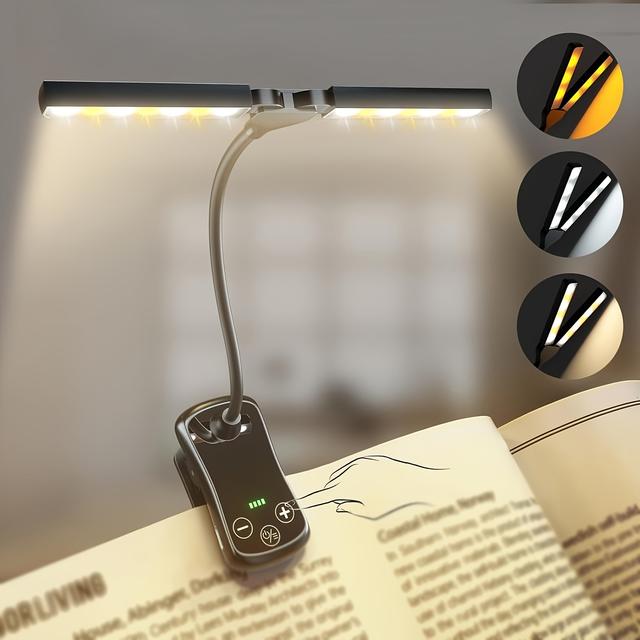 TEMU Premium Rechargeable Book Light - Advanced Touch Control, 14 Led, 3 Color & 8 Brightness Options - Ultra-portable, Clip-on Reading Lamp Perfect For Bedtime- Perfect For Reading, Studying &