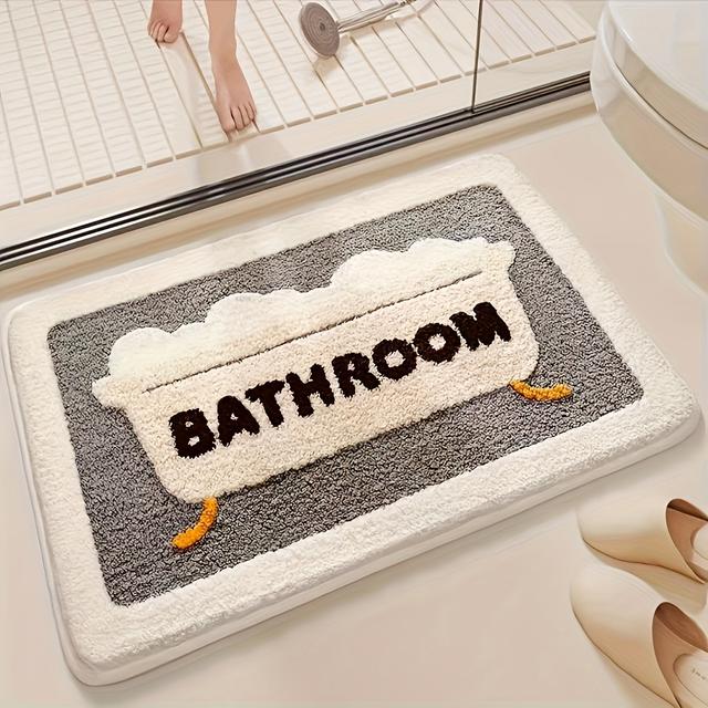 TEMU 1 Verzaubernde Schnell Trocknende Badematte - Hoch Absorbierend, Dicker, Rutschfester Polyester Teppich Mit "BATHROOM" Design Für Die Heimdekoration, Badezimmer Teppich