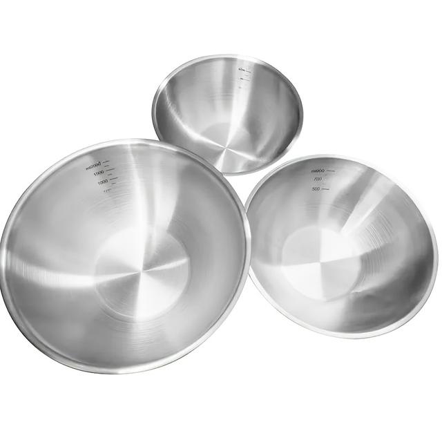 TEMU Set Of 3 Stainless Steel Mixing Bowls Featuring Measurement Indicators, A Sturdy Salad Bowl Collection Ideal For Cooking, Baking, And Preparation, Essential For Kitchens And Restaurants