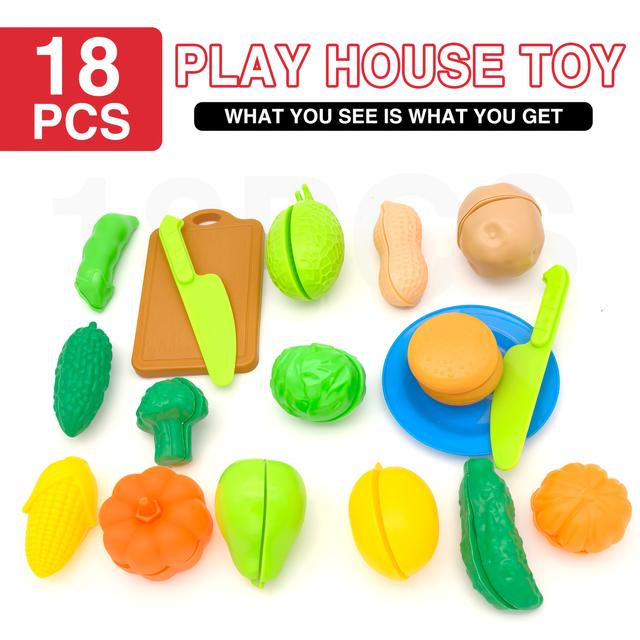 TEMU 18pcs Advanced Simulation Kitchen Toy Set, Mini Cutting Fruit And Vegetable Set - Fun Food Simulation Toys For Children's Skills Development, For Birthday Parties